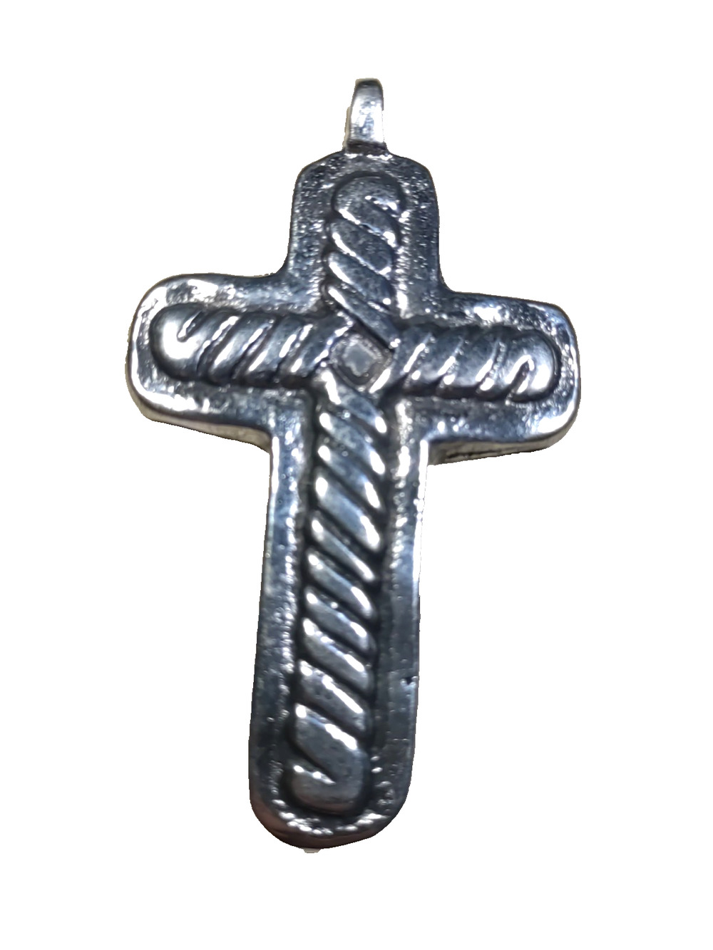 Brutalist Cross Hand Forged Mexico Silver Tone Metal 3 1/2" Long